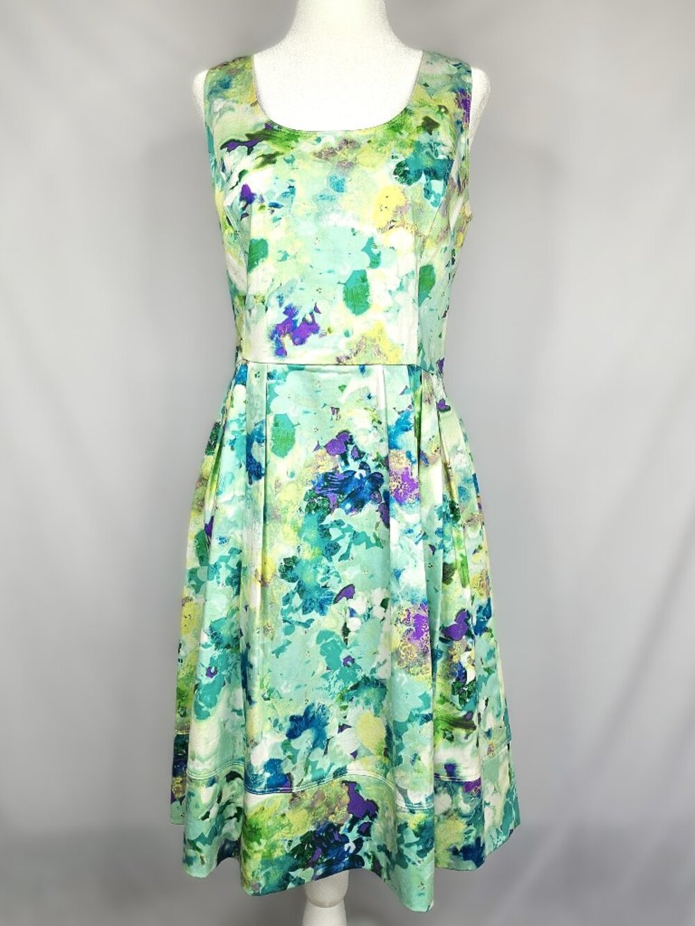 Calvin Klein Fit & Flare Dress | Cotton Blend | Floral Green | Size 10